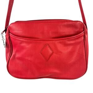 Vintage 80s Albi Red Leather Handbag Purse Shoulder Strap Full Zip Closure MINT